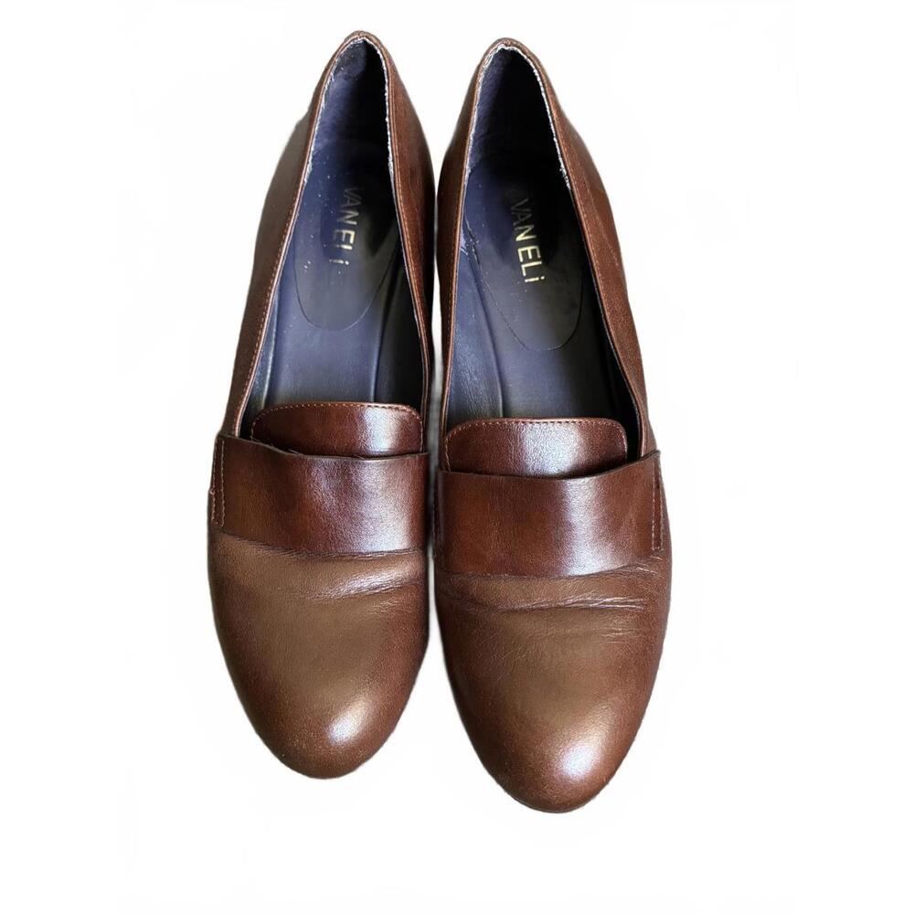 Vaneli Brown Leather Wedge Heels 8.5 Narrow